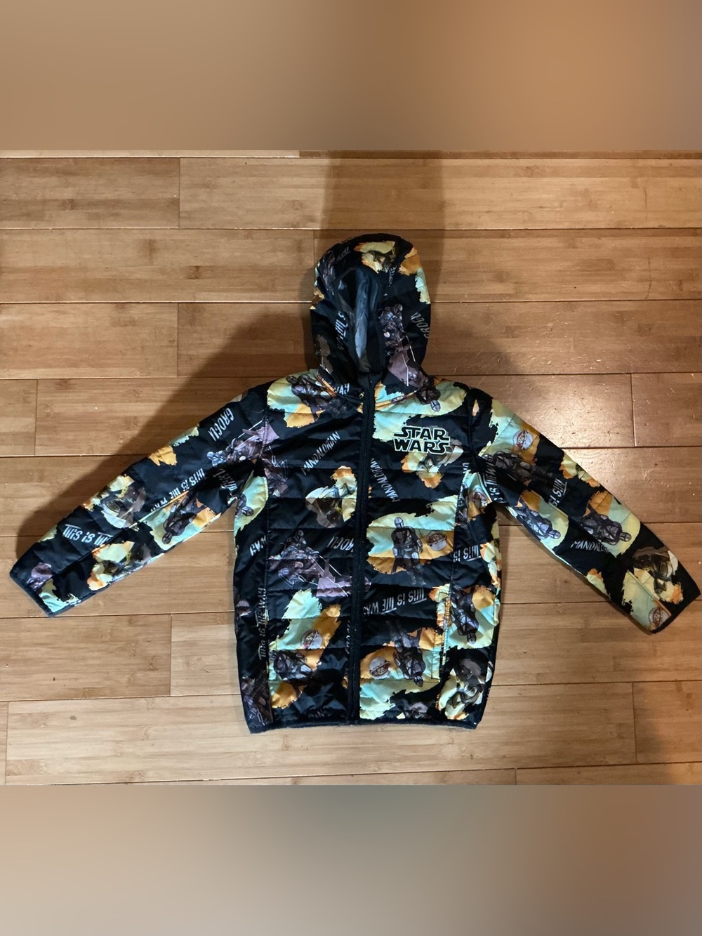 Star Wars The Mandalorian Grogu Boys Puffer Jacket Full Zip Hooded Size 8